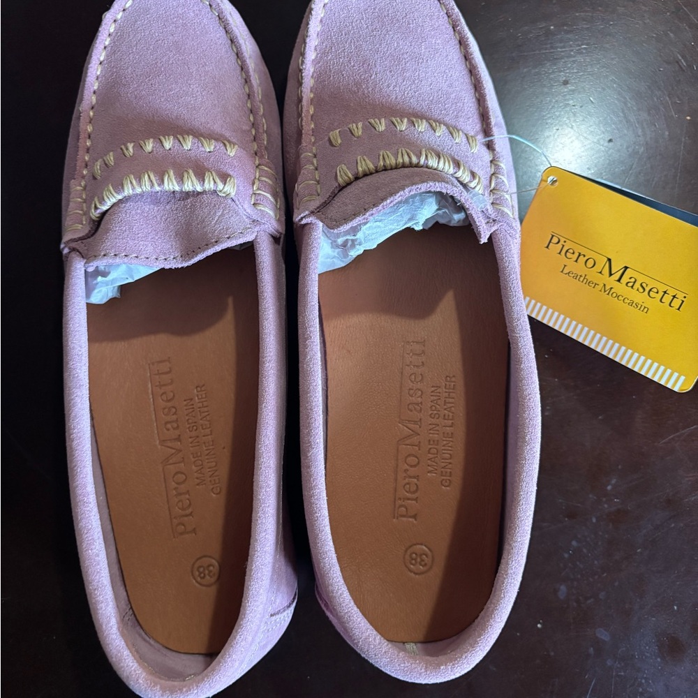 Pink Leather Moccasins for Women